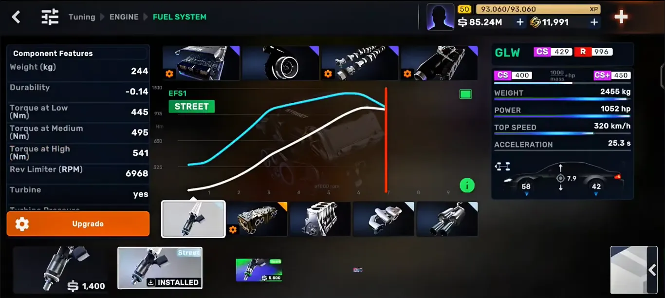 CarX Street Engine Swap Dyno Test Horsepower Boost