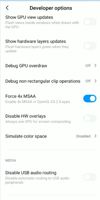 Android Developer Options for CarX Street Performance Boost
