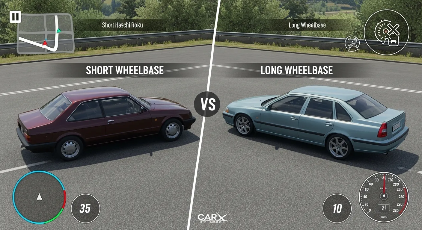 CarX Street Car Wheelbase Comparison for Drifting