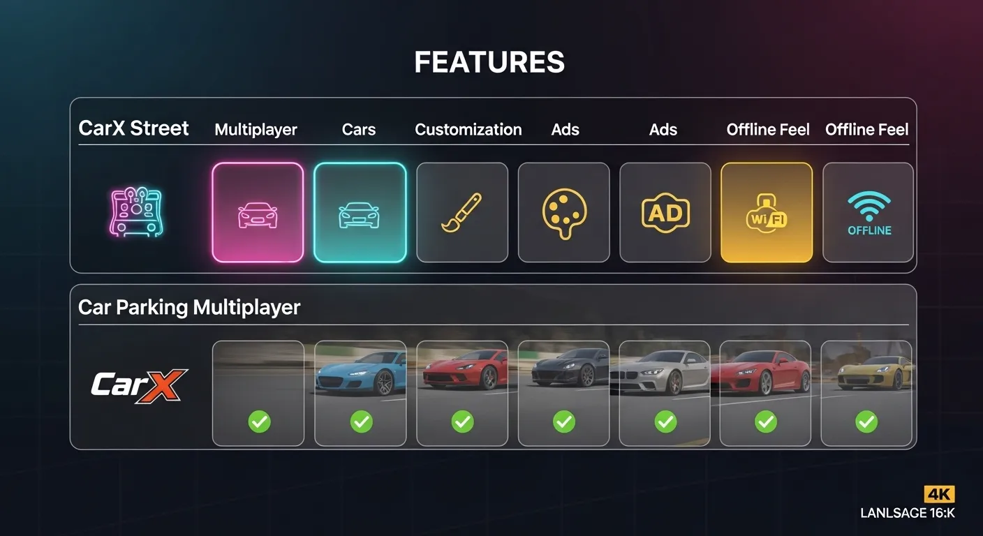 CarX Street vs CarX Highway Racing comparison table multiplayer customization ads offline